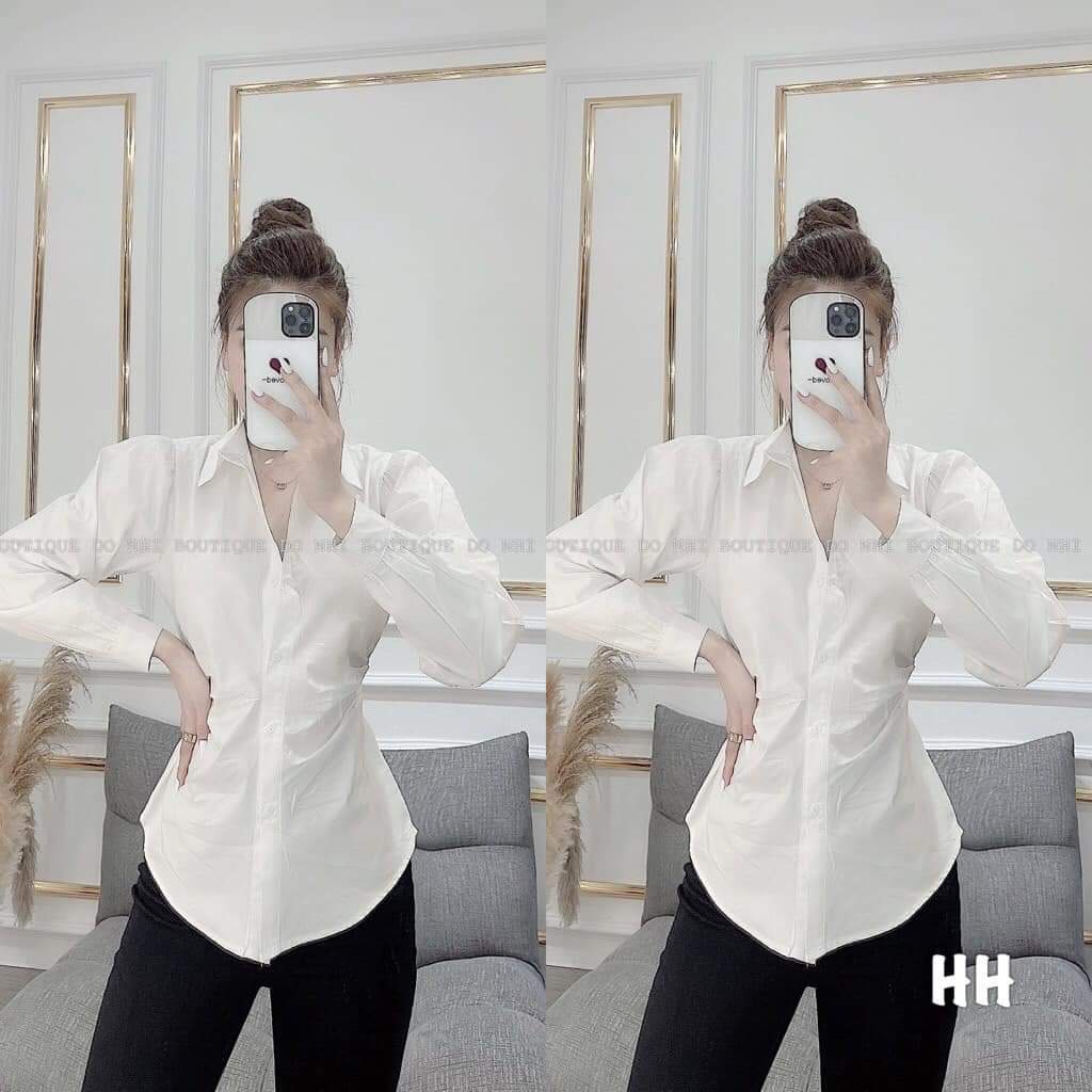 [ảnh thật-sẵn] Sơ mi trắng mẫu mới rúm eo