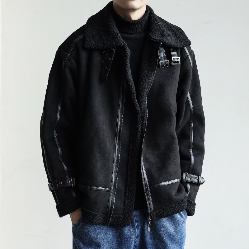 Sẵn Xanh 2XL Áo khoác nam da lộn, lót lông cừu bên trong ấm áp OMIEE AKL01