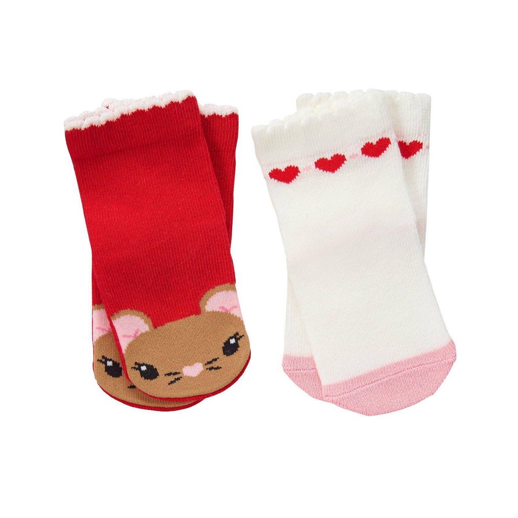 Set 2 đôi vớ bé gái chính hãng Gymboree nhập từ Mỹ - Gymboree Mouse & Heart Socks - Holly Red