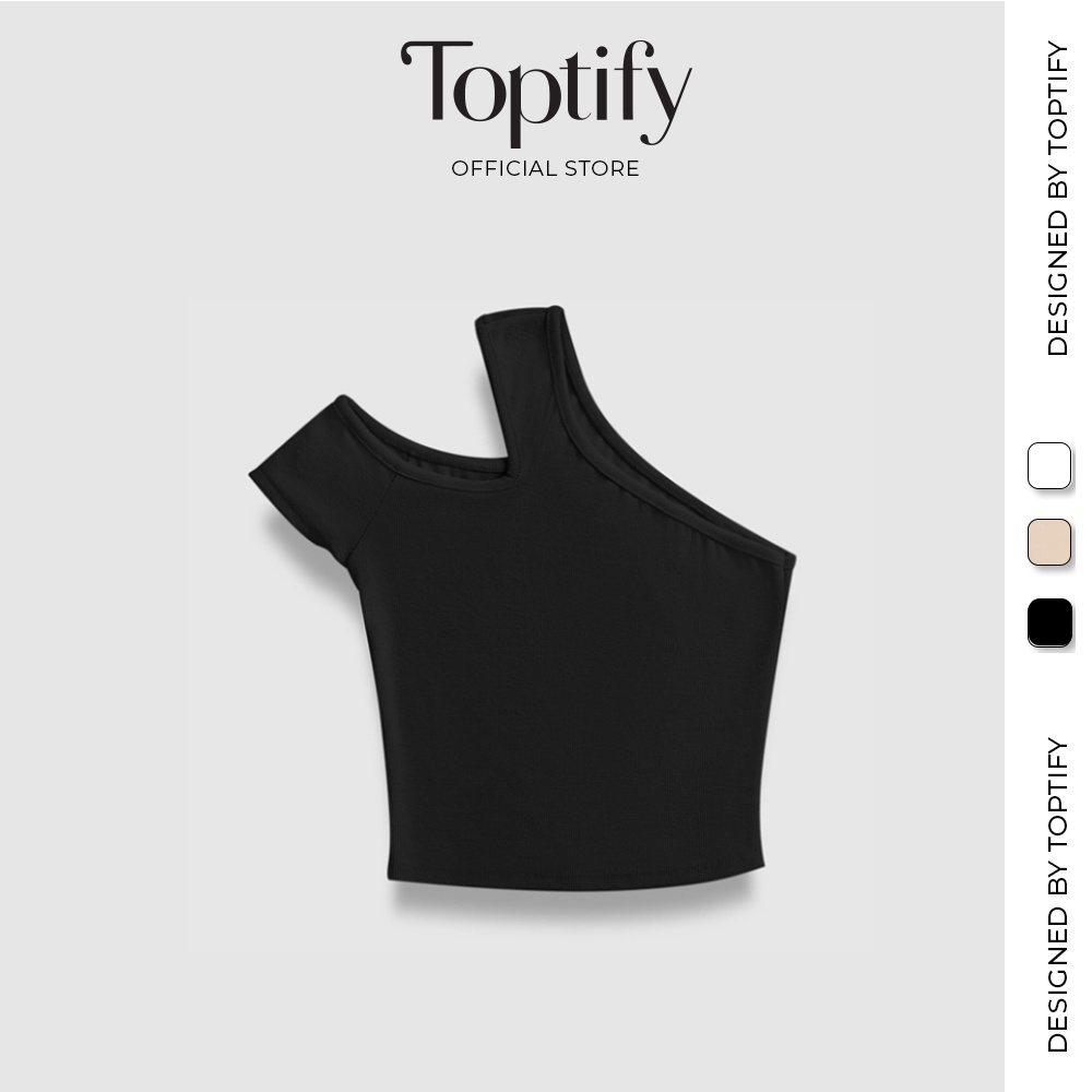 Áo croptop nữ tay ngăn body TOPTIFY croptop kiểu tay ngắn khoét một bên vai Love Letters Top AC15