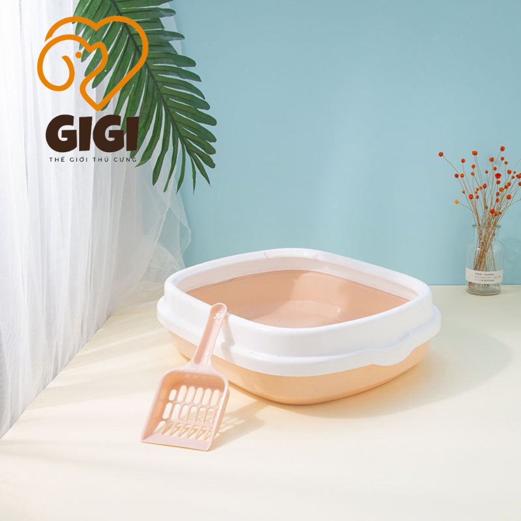 Khay chậu cát vệ sinh cho mèo size trung hình bầu dục nhựa cao cấp tặng kèm xẻng xúc cát - GiGi Pet Shop