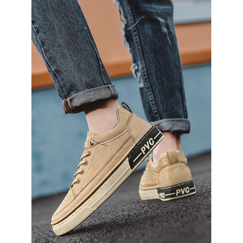 Giày thể thao nam da trơn PVC, Sneaker nam basic đế bằng, Giày da nam thanh lịch đi làm | BigBuy360 - bigbuy360.vn