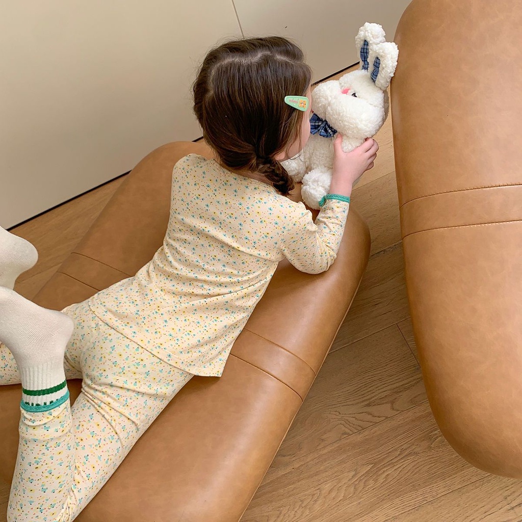 [Hàng Mới Về] Bộ Đồ Mặc Ở Nhà Bằng Cotton Nguyên Chất Thoáng Khí Thoải Mái Thời Trang Mùa Thu Cho Bé Gái