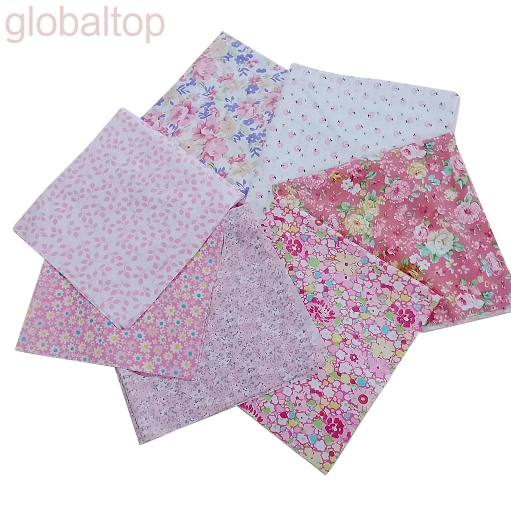 Set 7 tấm vải cotton màu hồng dùng để may vá