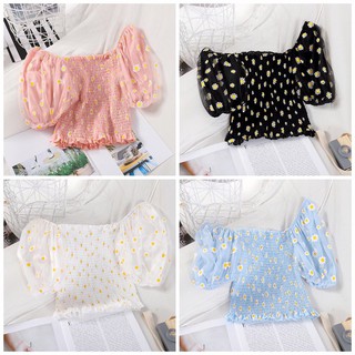 Áo tay phồng hoa cúc màu trắng tay ngắn - shop8868