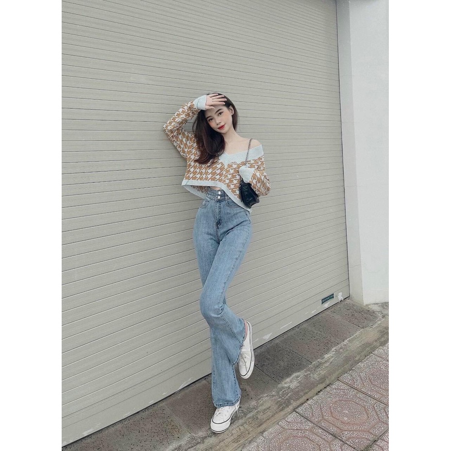 Quần Jean Ống Loe Cạp Cao 2 Khuy Thời Trang Nữ, Tôn Dáng Khỏe Khoắn - CiCi Jeans