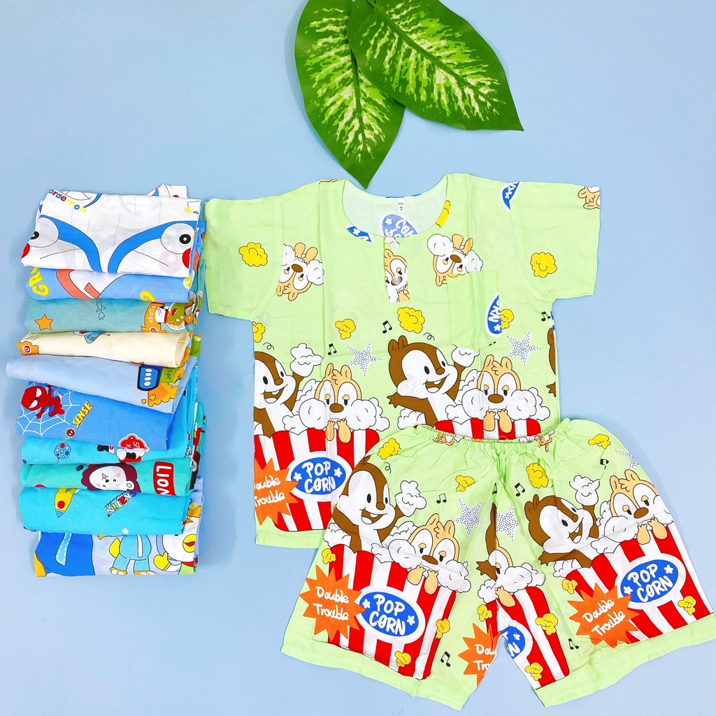 Bộ tole lanh  lanh lụa mặc nhà bé trai tay ngắn QUẦN ĐÙI, họa tiết dễ thương 16-18 kg, bộ hè cho bé
