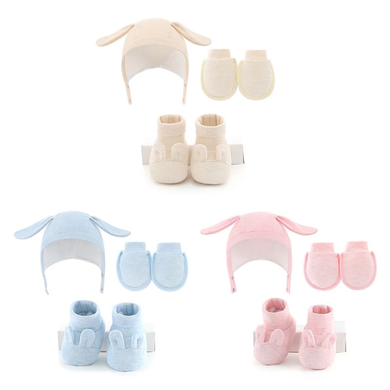 Mary☆Baby Hat Gloves Socks Set Newborn Infants Anti-grab Glove Soft Bottom Shoes Foot Cover Kids Hat