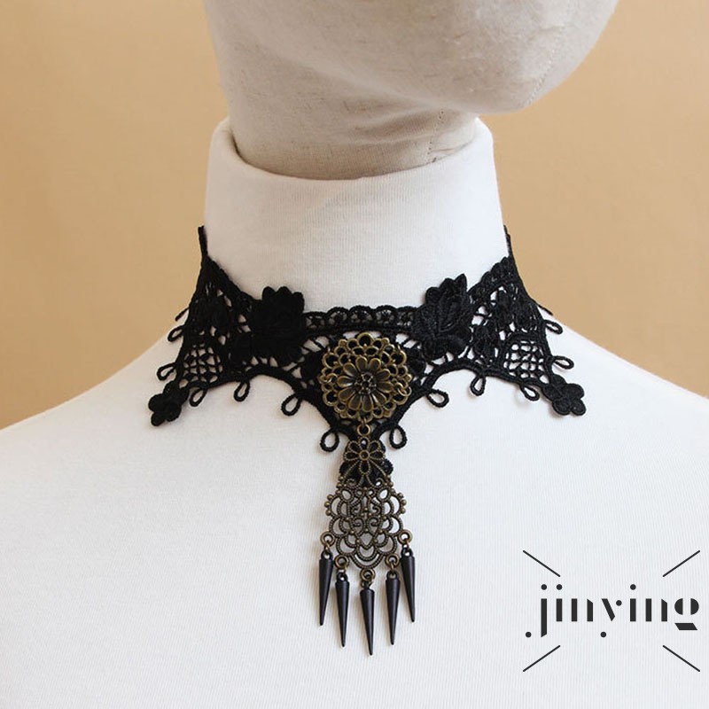 GETNOIVAS Vòng cổ choker phối ren hoa phong cách Punk cho phái nữ