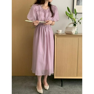 Đầm tay phồng chiết eo cao phong cách retro 51960
