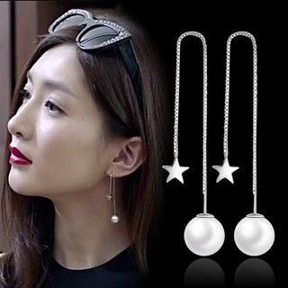 Bông tai Dáng dài Bạc 925 hình ngọc Ngôi sao đính Trân châu T198