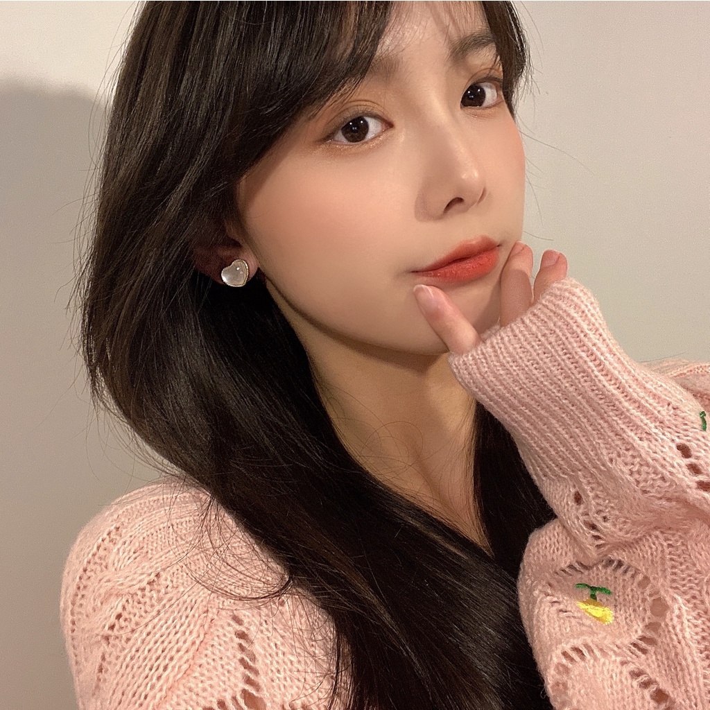 IF ME Bông Tai Hình Trái Tim Đính Đá Opal Đơn Giản Cho Nữ