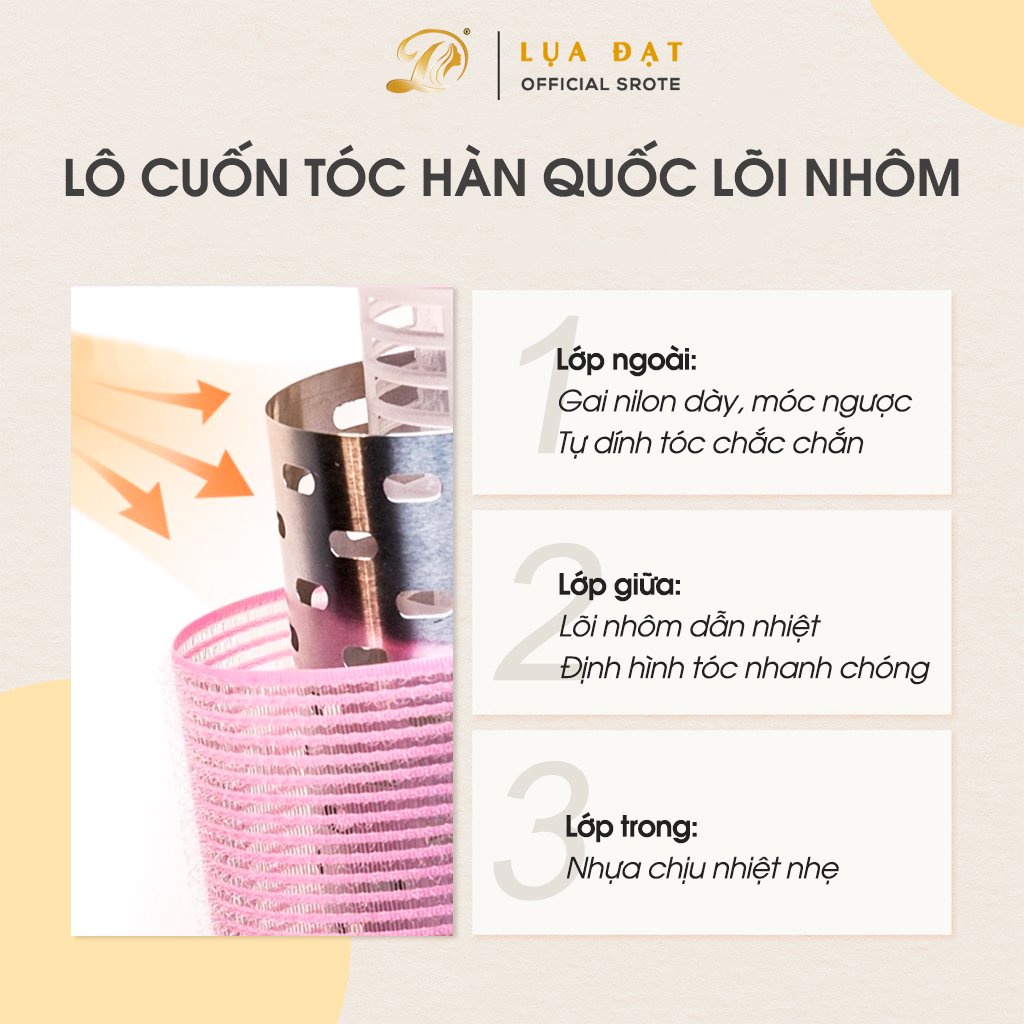 [Sỉ SLL] Lô Cuốn Tóc Hàn Quốc Lõi Nhôm 12cm siêu to tự dính uốn mái bay-Đủ Size Nhỏ-Vừa-Đại