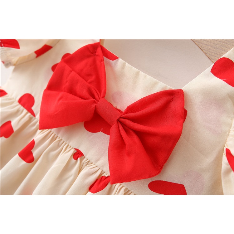 Đầm cho bé gái 1 tuổi Đầm công chúa tay phồng in họa tiết trái tim thời trang mùa hè cho bé gái đầm công chúa cho bé gái