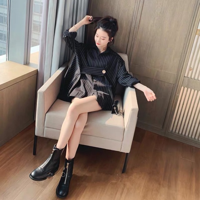 M-4XL Áo đen/trắng kẻ thiết kế cách điệu cá tính siêu chất