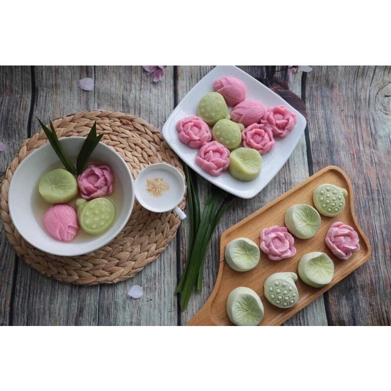 Bộ 4 khuôn SEN, Silicon gồm Hoa.Lá.Đài,Nụ Sen làm bánh chè trôi nước,rau câu ,làm bánh.....