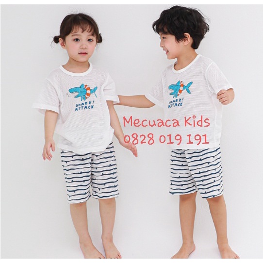 Bộ hè cộc tay cotton giấy trắng cá mập cho bé trai bé gái xuất Hàn dư xịn