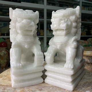 Cặp Kỳ Lân Đá Cẩm Thạch Trắng - cao 20cm