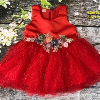Đầm công chúa kết hoa 3D màu đỏ
