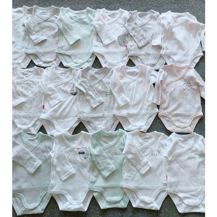 Bodysuit cho bé bộ body chip dài tay cài cúc VẠT CHÉO xuất dư cho bé trai và bé gái