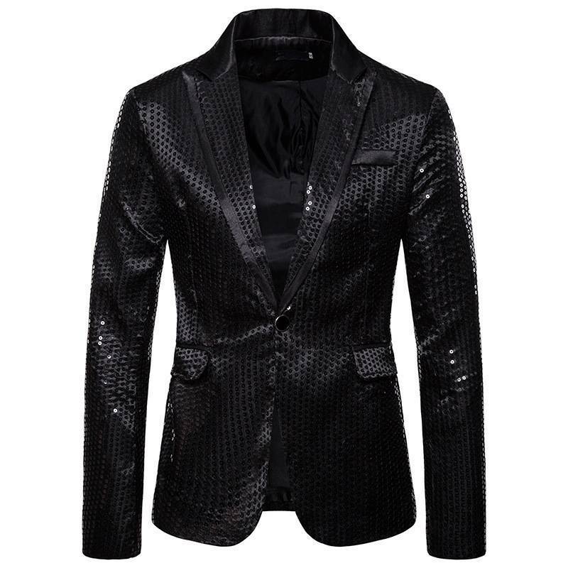 Mens Shining Sequins Tuxedo Suit Party Blazer Gentleman One Button