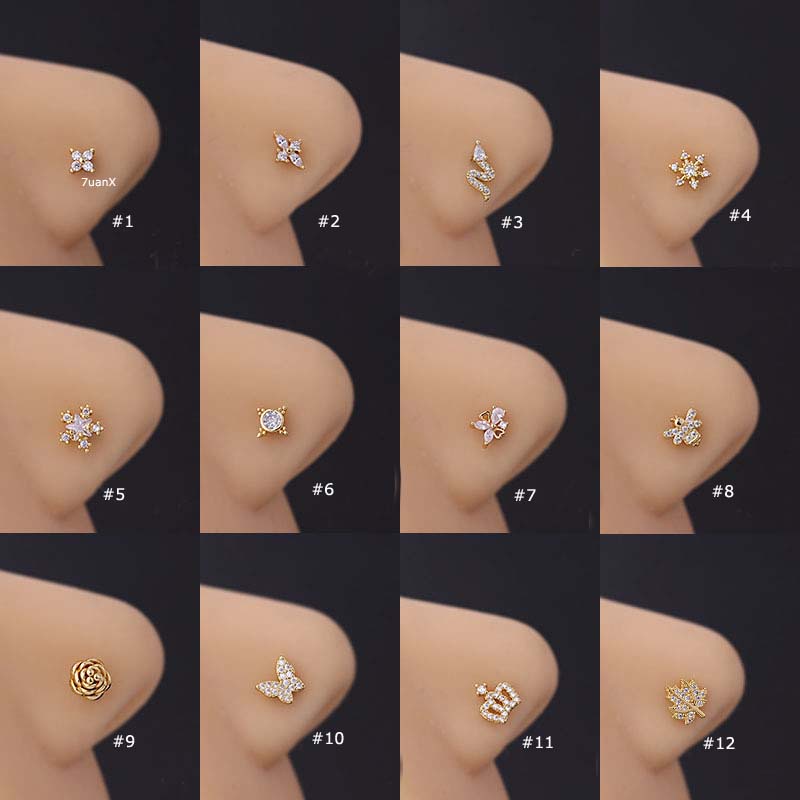 1 Khuyên Mũi Inox Đính Đá Zircon Hình Chữ L 20Gauge