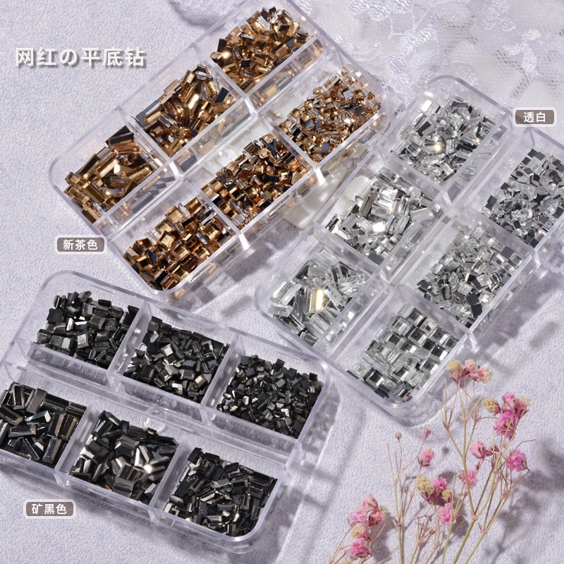 Đá đính móng, Đá nail chân bằng mix size, đá hình chữ nhật, đá hình vuông - (6 size)