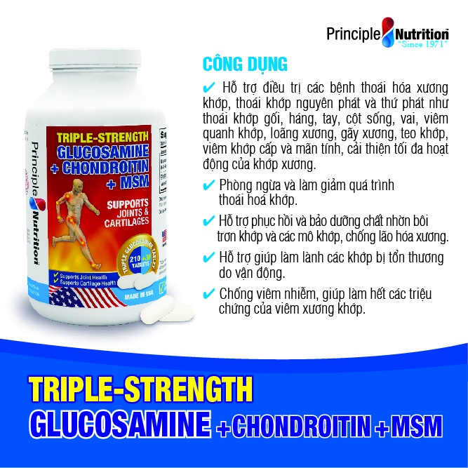 Viên hổ trợ phục hồi chức năng sụn khớp xương TRIPLE-STRENGTH GLUCOSAMINE PRINCIPLE NUTRITION USA