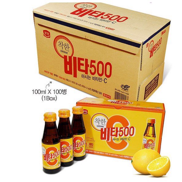 Hộp 10 chai nước uống bổ sung vitamin C VITA 500 Kwangdong Hàn Quốc
