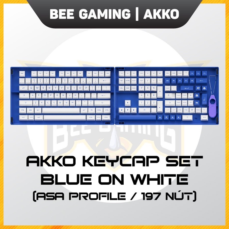 Bộ Keycap AKKO Blue on white | Chất liệu PBT Double Shot | ASA Profile | 197 nút