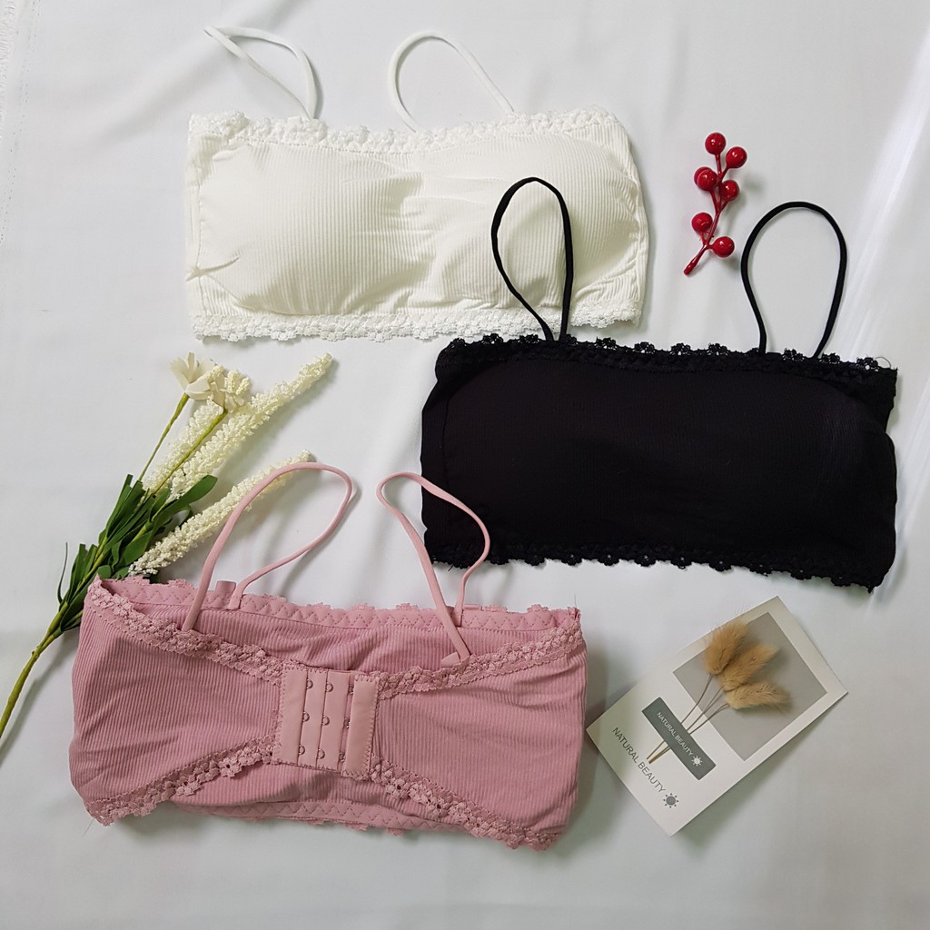 Áo Bra gân tăm viền hoa - Freesize dưới 55kg.