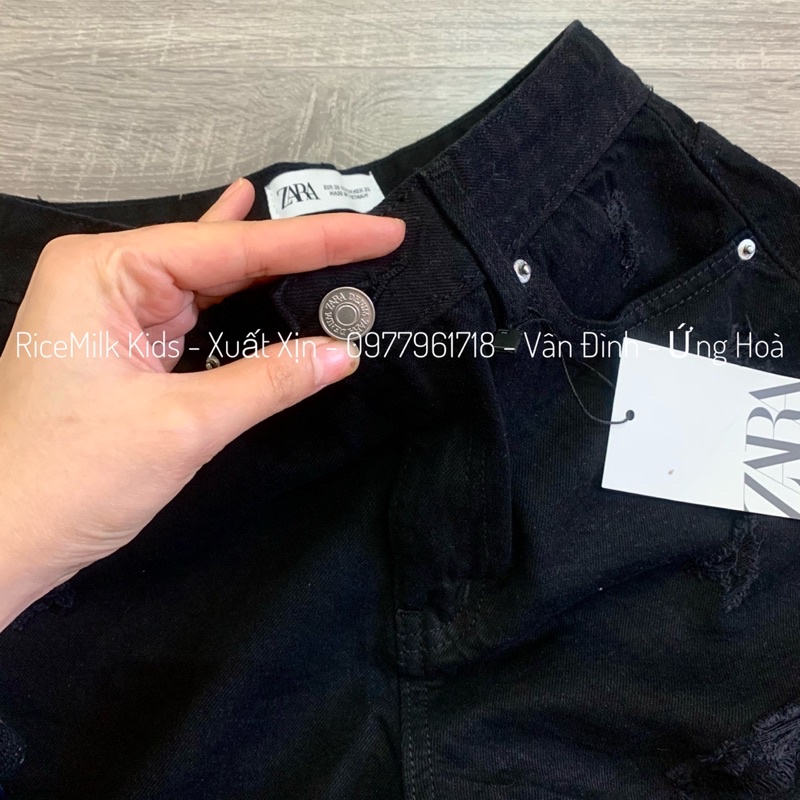 Quần short jean Zara màu đen rách cho nữ