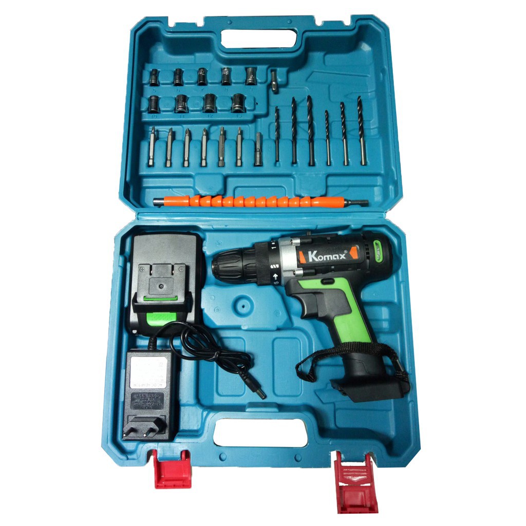 MÁY KHOAN PIN 21V KOMAX THÁI LAN CHẤT LƯỢNG CAO TẶNG KÈM BỘ VALI ĐỒ NGHỀ ĐỦ MŨI KHOAN MŨI SIẾT MỞ VÍT - HÌNH CHỤP THẬT
