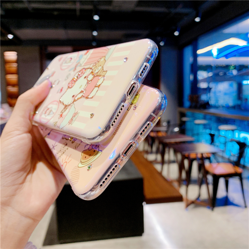 Ốp Điện Thoại Silicon Mềm Họa Tiết Hello Kitty Ánh Xanh Dương Lấp Lánh Cho Iphone 12 Mini 12 Pro Max 11 Pro Max Xr X Xs Max 8 7 Plus