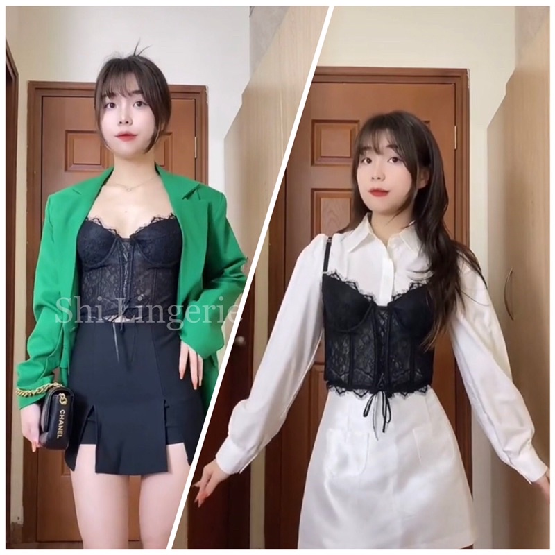 Áo corset ren dây đan