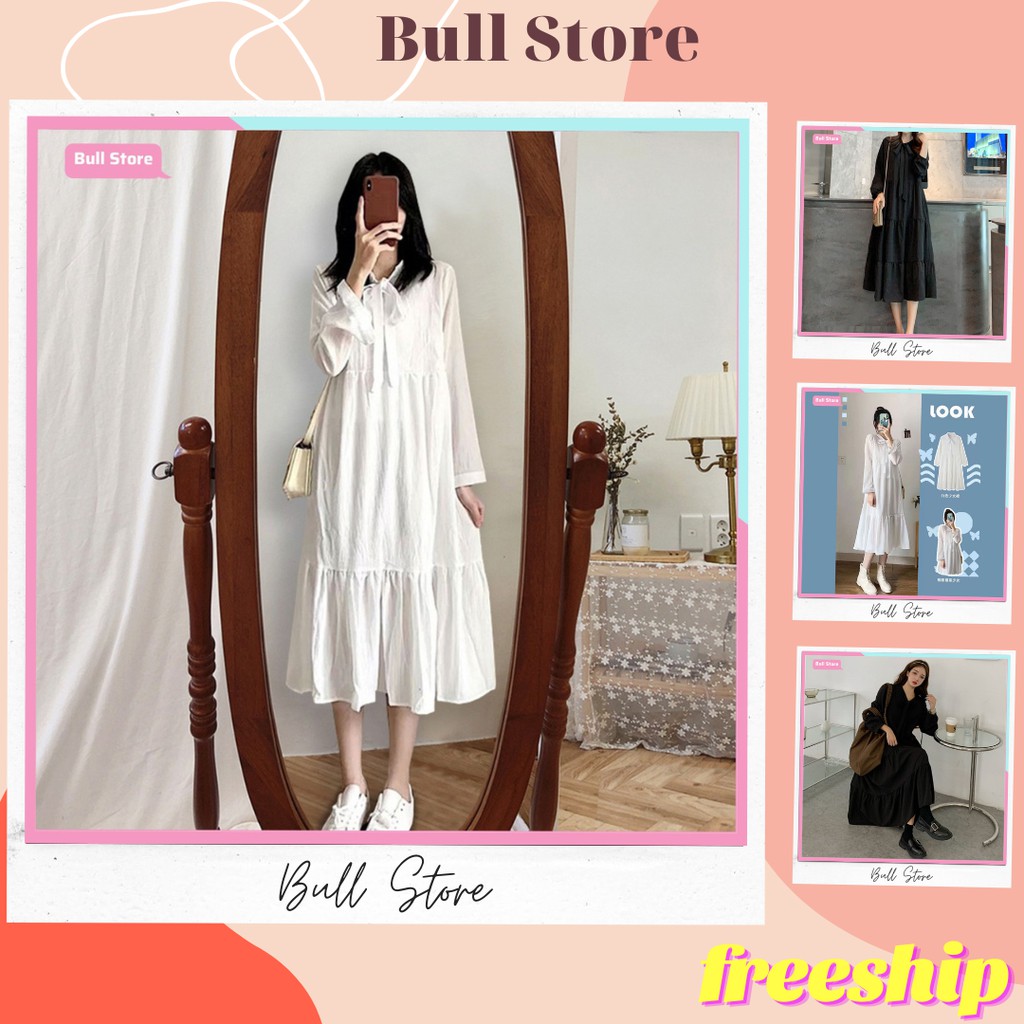 Đầm Babydoll Váy Trắng sơ mi ulzzang công chúa đi biển dài 3 tầng dáng suông đẹp nữ dài qua gối thiết kế đuôi cá 70