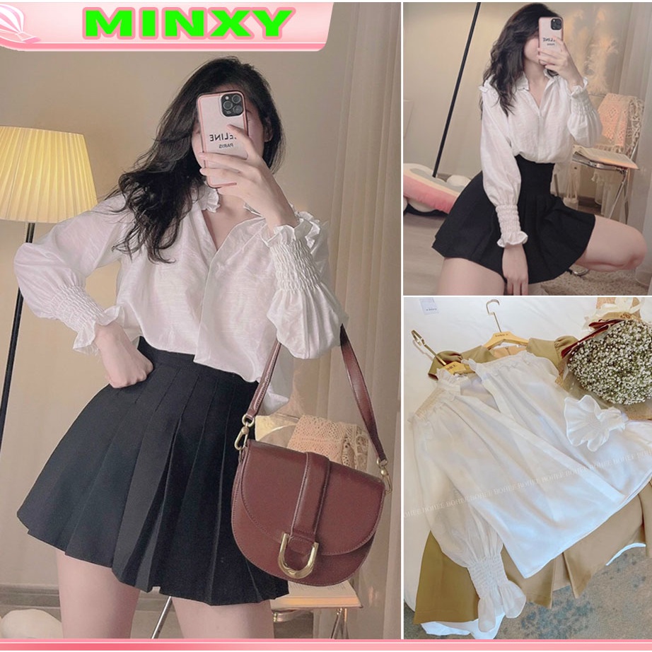Áo sơ mi trắng tiểu thơ xinh cực,Chất tằm tơ mềm mặc nhẹ nhàng thích lắm ạ