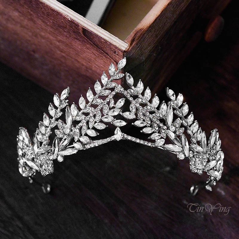 GETNOIVAS Vương Miện Hợp Kim Đính Đá Zircon Hình Lá Cao Cấp Sang Trọng Cho Cô Dâu