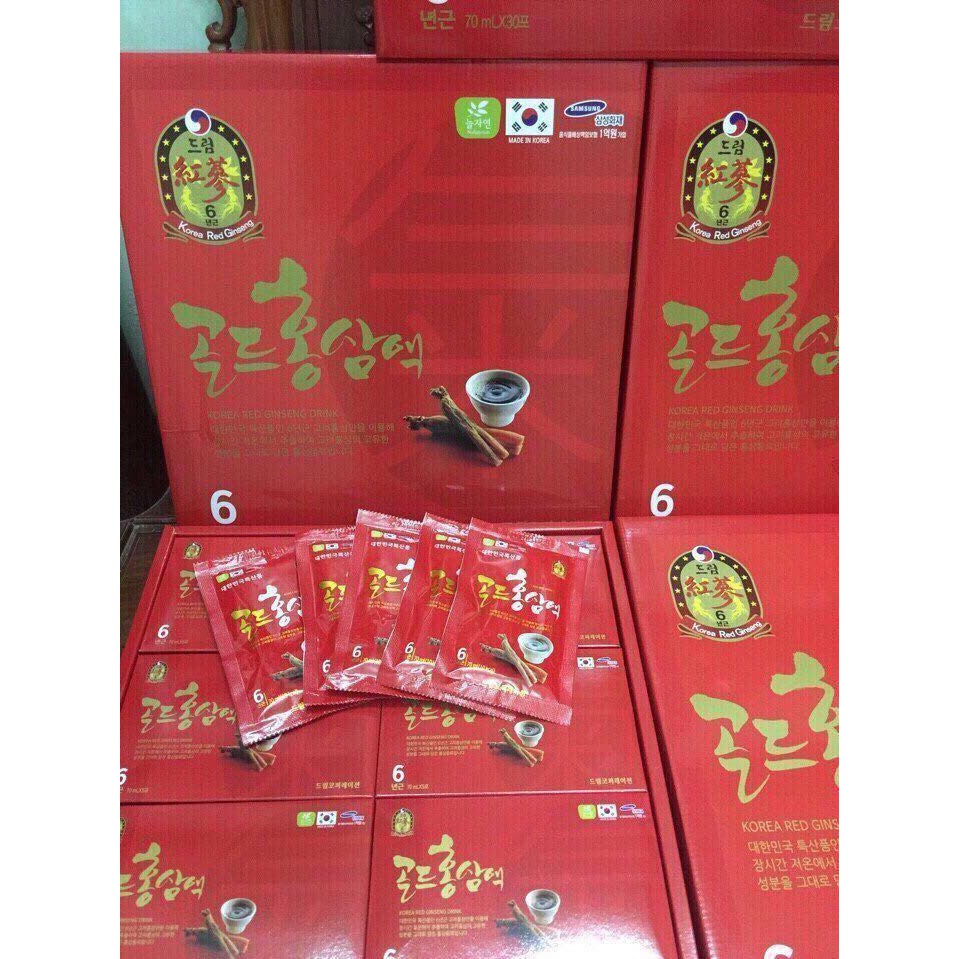 Nước Hồng Sâm 6 Năm Tuổi Hàn Quốc, Hộp 30goi 80ml