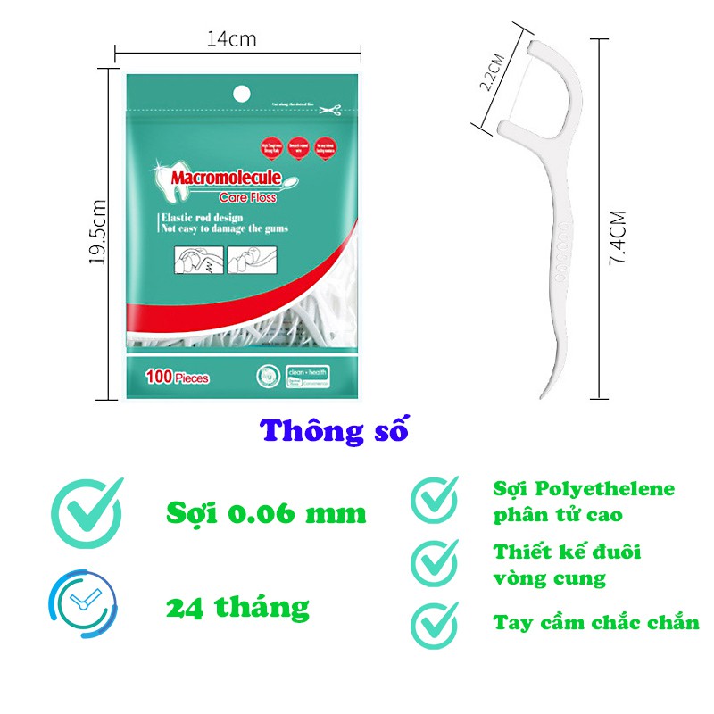 Tăm chỉ nha khoa gói 50 100 chiếc chăm sóc vệ sinh răng miệng Care Floss AH6