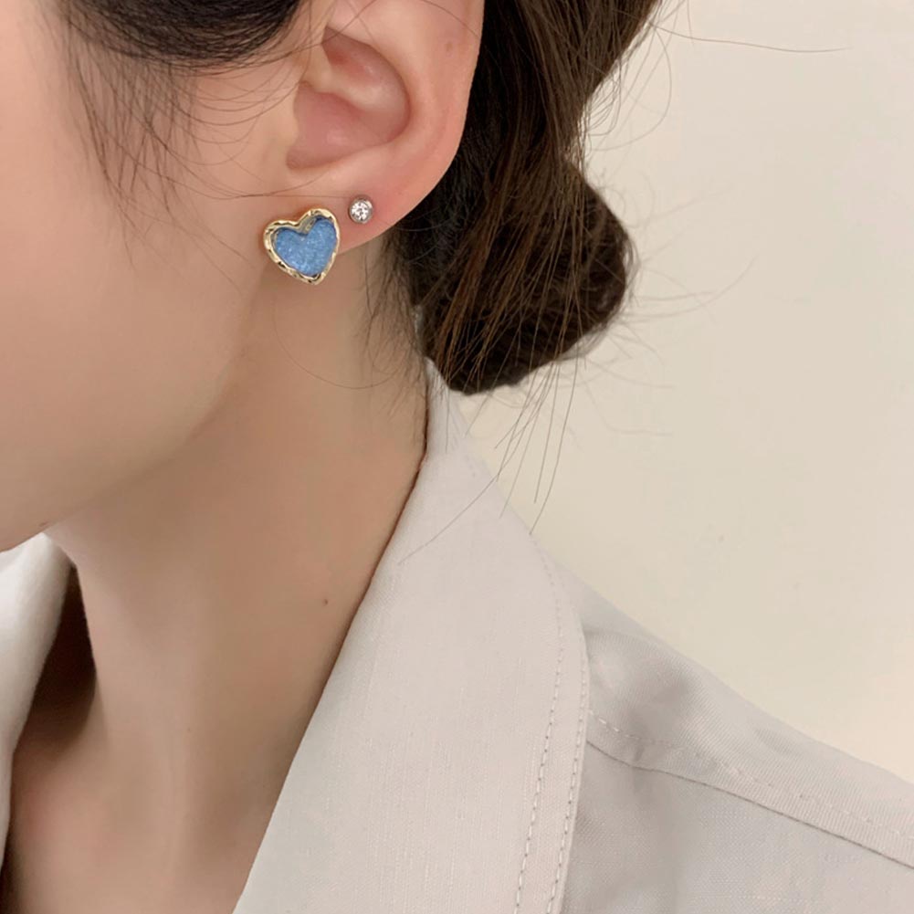 Bông Tai Hình Trái Tim Màu Xanh Dương Thanh Lịch Dễ Phối Đồ
