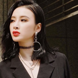 Bông tai xích bản to nối hình tròn dáng dài phong cách cá tính - Bông Accessories