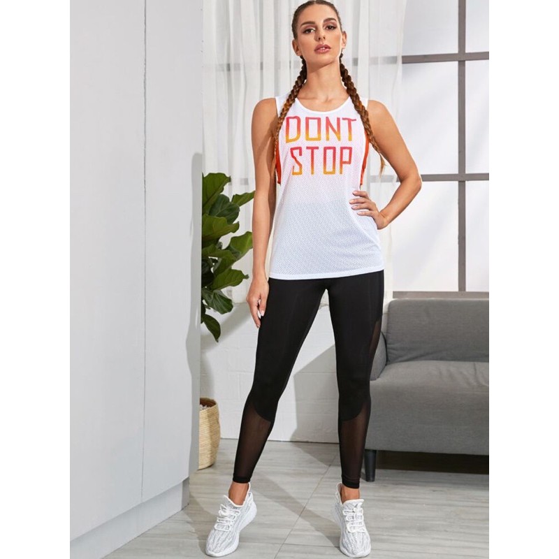 Áo thun thể thao nữ, Áo tanktop DON'T STOP thun lưới tập Gym, Yoga nữ