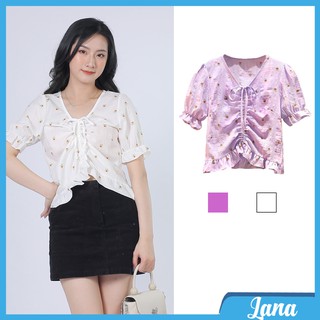 Áo croptop nữ tay bồng nhún eo có dây dút, vải cotton mỏng nhẹ phong cách Ulzzang Hàn Quốc C03