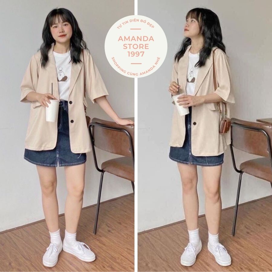 {Amanda}Blazer cộc tay dáng dài, lỡ 6 màu HOTHIT. Blazer ngắn tay trẻ trung mix đồ siêu dễ | WebRaoVat - webraovat.net.vn