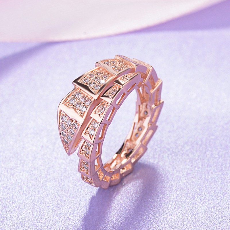 Nhẫn Hở Hình Rắn Đính Đá Zircon 3A Bằng Thép Titan Phong Cách Âu Mỹ Sang Trọng Dễ Phối Đồ
