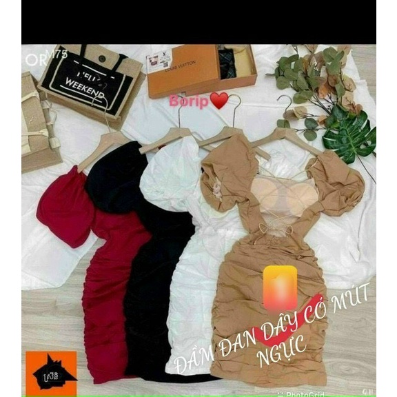 Đầm body hở lưng đan dây nhúm sườn xinh , chất thun bozip dày dặn mềm mịn