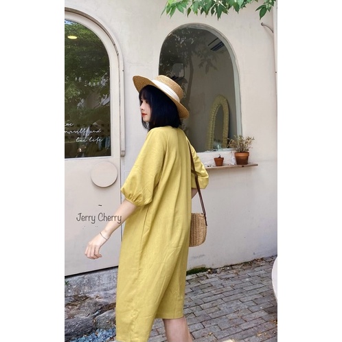 Đầm linen suông rộng tay lỡ