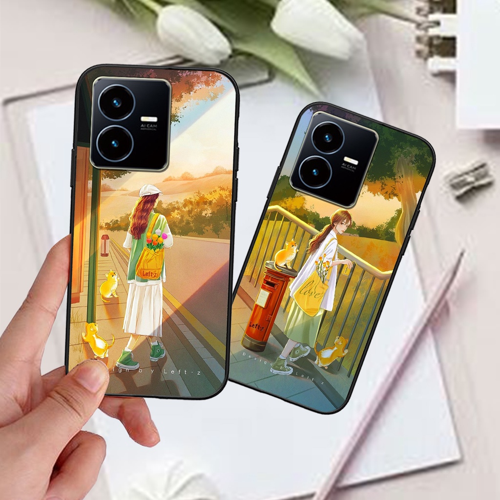 Ốp điện thoại Vivo Y22S in hình cô gái vẽ tay hoa lá nhẹ nhàng