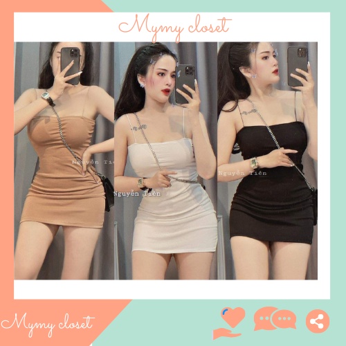 Đầm thun ôm body 2 dây sợi bún, chất thun borip ôm tạo dáng cực sexy. Fresize từ 55kg trở xuống, form trên gối